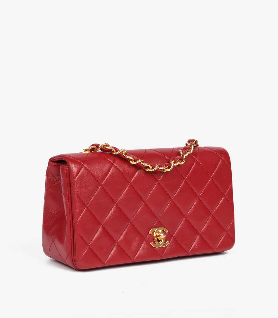 Chanel Classic Flap Bag Red Lambskin Gold Hardware