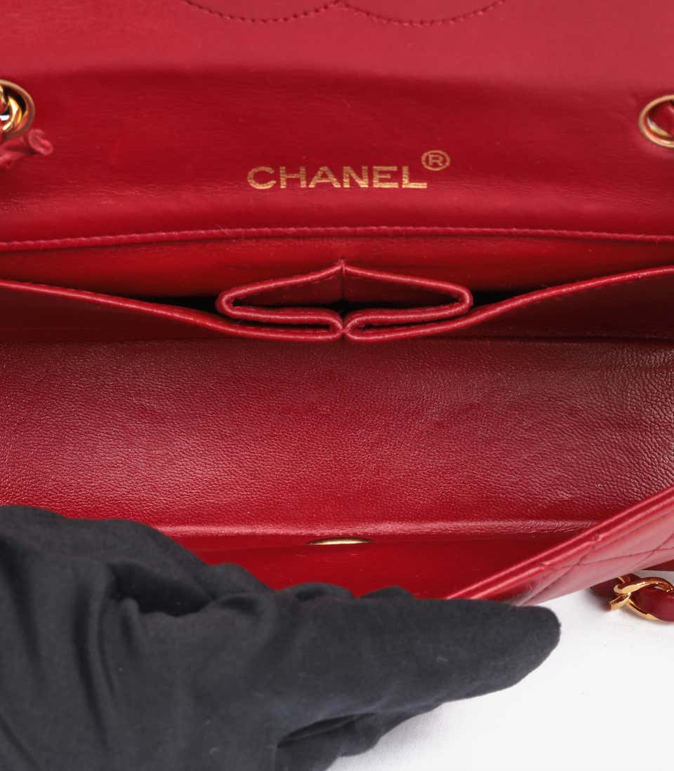 Chanel Classic Flap Bag Red Lambskin Gold Hardware