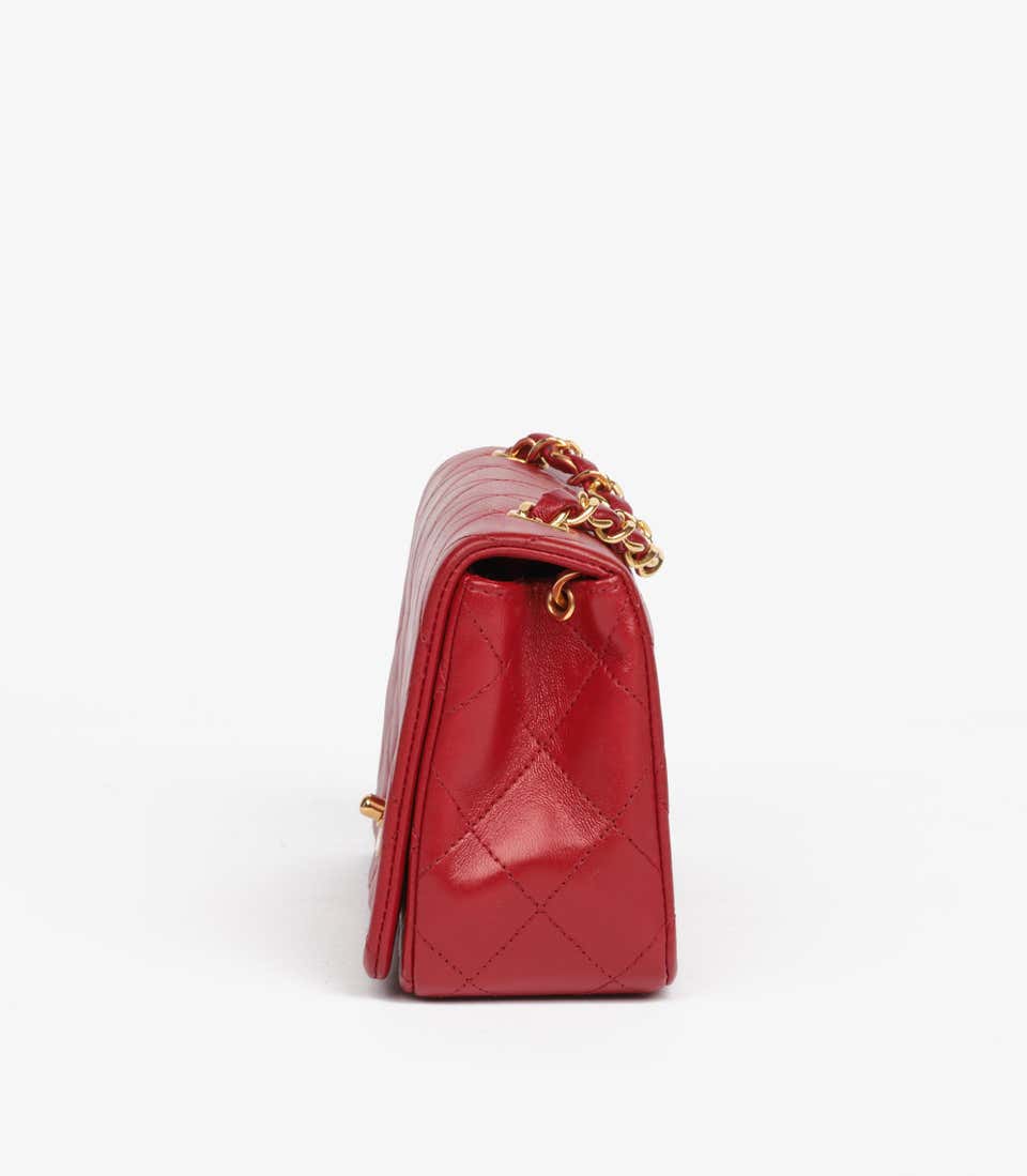 Chanel Classic Flap Bag Red Lambskin Gold Hardware