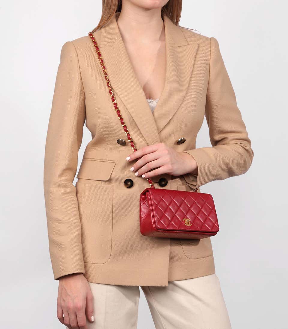Chanel Classic Flap Bag Red Lambskin Gold Hardware