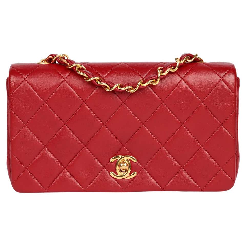 Chanel Classic Flap Bag Red Lambskin Gold Hardware