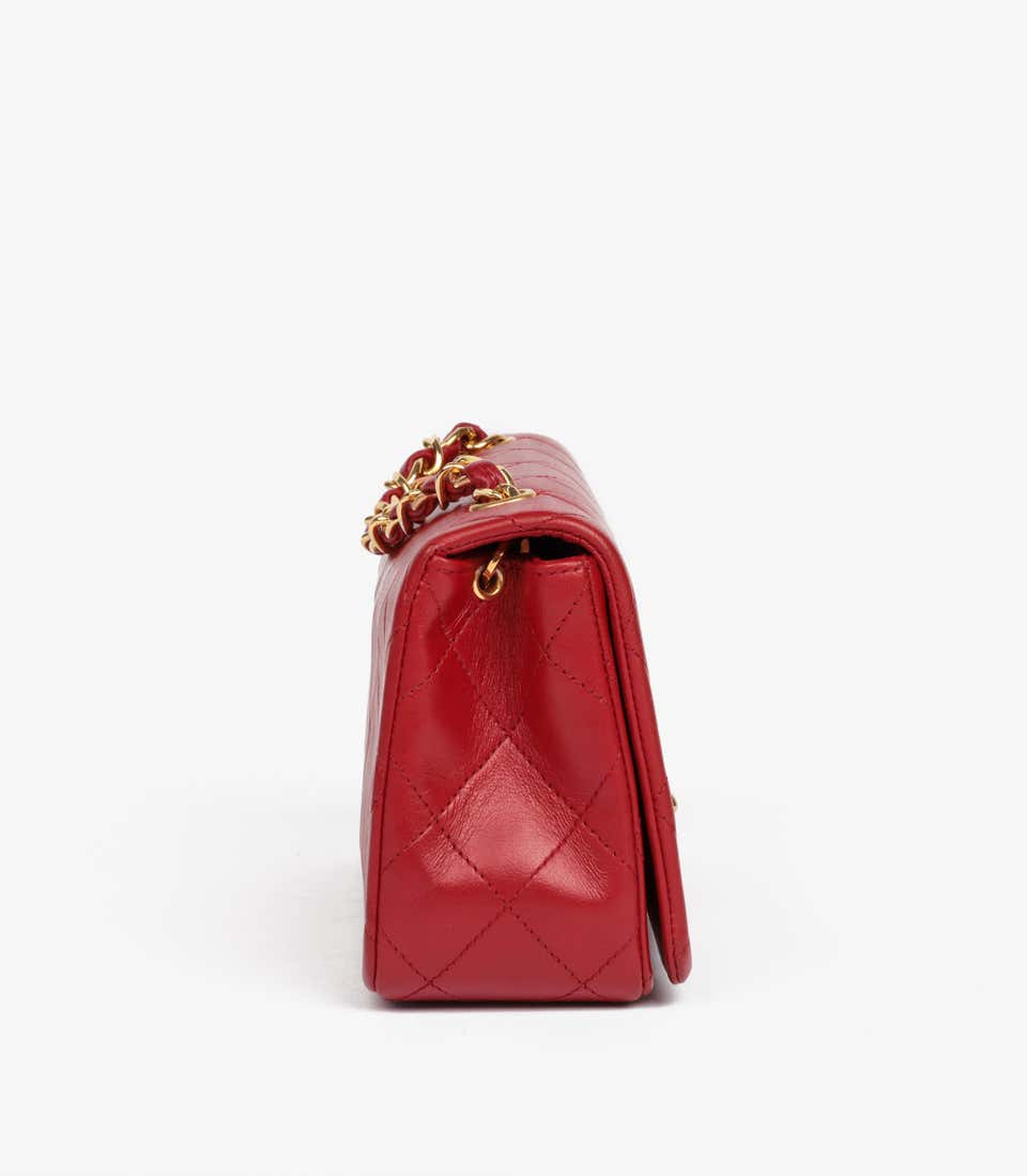 Chanel Classic Flap Bag Red Lambskin Gold Hardware