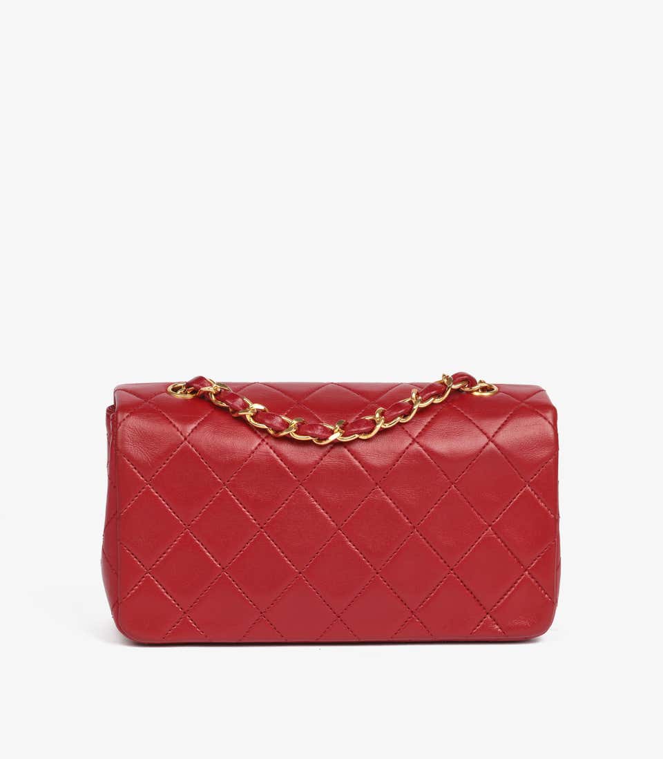 Chanel Classic Flap Bag Red Lambskin Gold Hardware